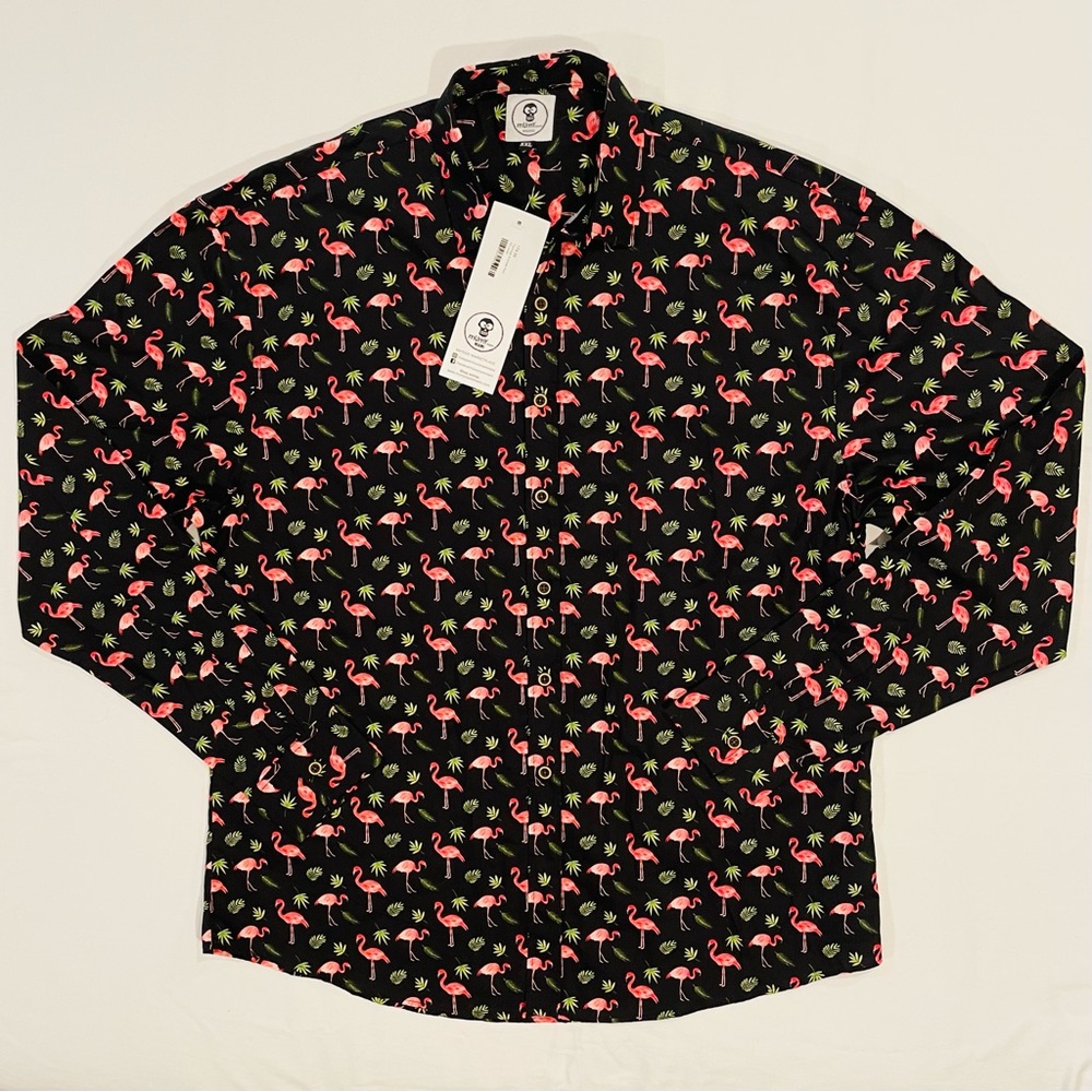 New Mumy Room Shirt Mens XXL Flamingos Long Sleeves Special Edition Cotton Black